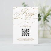 Moderne kalligrafie tijdloze gouden witte QR-code RSVP Kaartje (Staand voorkant)