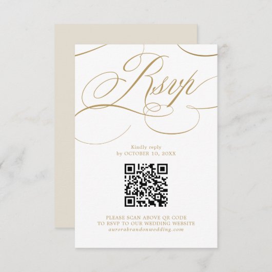 Moderne kalligrafie tijdloze gouden witte QR-code RSVP Kaartje (Voorkant / Achterkant)