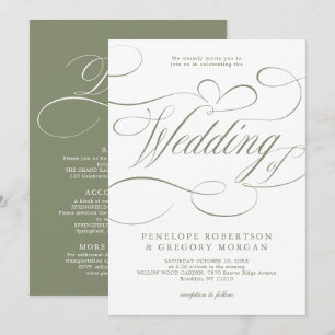 Moderne kalligrafie tijdloze Sage Green bruiloft Kaart