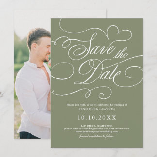 Moderne kalligrafie tijdloze Sage Green bruiloft Save The Date