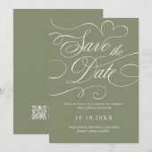 Moderne kalligrafie tijdloze Sage QR-code bruiloft Save The Date (Voorkant / Achterkant)