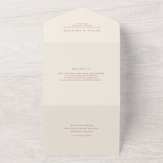 Moderne kalligrafie Tijdloze Terracotta bruiloft All In One Uitnodiging (Buitenkant)