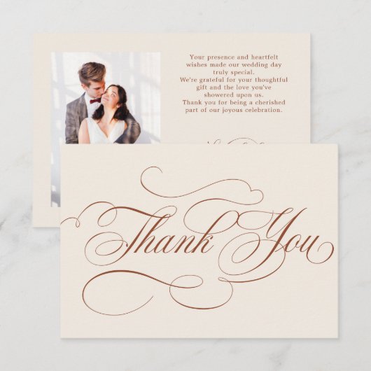 Moderne kalligrafie tijdloze Terracotta bruiloft Bedankkaart (Voorkant / Achterkant)