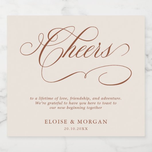 Moderne kalligrafie tijdloze terracotta bruiloft bier etiket (Enkel label)