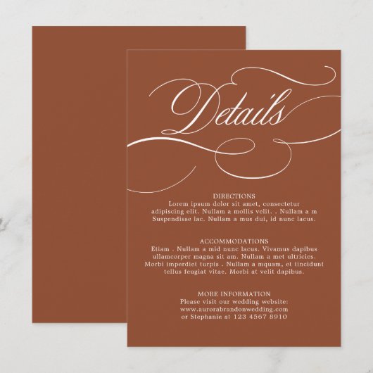 Moderne kalligrafie Tijdloze Terracotta bruiloft Informatiekaartje (Voorkant / Achterkant)