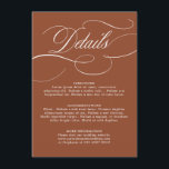 Moderne kalligrafie Tijdloze Terracotta bruiloft Informatiekaartje<br><div class="desc">Een tijdloos terracotta dessertthema en een elegante trouwdetailkaart met verfijnd kalligrafiescript op een klassieke achtergrond,  perfect voor een formeel en verfijnd huwelijksfeest. Voor maatwerk of extra producten met dit ontwerp,  neem dan gerust contact met mij op.</div>