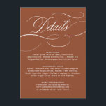 Moderne kalligrafie Tijdloze Terracotta bruiloft Informatiekaartje<br><div class="desc">Een tijdloos terracotta dessertthema en een elegante trouwdetailkaart met verfijnd kalligrafiescript op een klassieke achtergrond,  perfect voor een formeel en verfijnd huwelijksfeest. Voor maatwerk of extra producten met dit ontwerp,  neem dan gerust contact met mij op.</div>