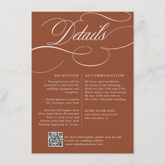 Moderne kalligrafie Tijdloze Terracotta bruiloft Informatiekaartje (Voorkant)