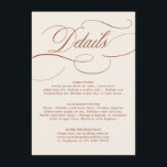 Moderne kalligrafie Tijdloze Terracotta bruiloft Informatiekaartje<br><div class="desc">Een tijdloos terracotta dessertthema en een elegante trouwdetailkaart met verfijnd kalligrafiescript op een klassieke achtergrond,  perfect voor een formeel en verfijnd huwelijksfeest. Voor maatwerk of extra producten met dit ontwerp,  neem dan gerust contact met mij op.</div>