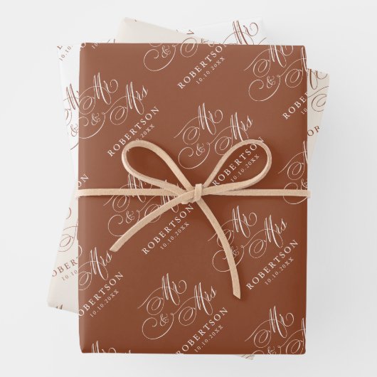Moderne kalligrafie tijdloze terracotta bruiloft inpakpapier vel (In situ)