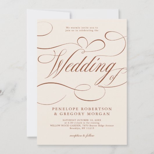 Moderne kalligrafie Tijdloze Terracotta bruiloft Kaart (Voorkant)