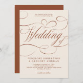 Moderne kalligrafie Tijdloze Terracotta bruiloft Kaart (Voorkant / Achterkant)