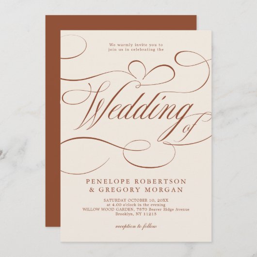 Moderne kalligrafie Tijdloze Terracotta bruiloft Kaart (Voorkant / Achterkant)
