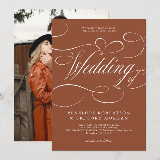 Moderne kalligrafie Tijdloze Terracotta bruiloft Kaart (Voorkant / Achterkant)