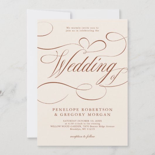 Moderne kalligrafie Tijdloze Terracotta bruiloft Kaart (Voorkant)