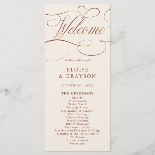 Moderne kalligrafie Tijdloze Terracotta bruiloft Programmakaart (Voorkant)