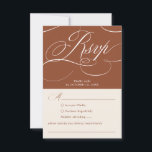 Moderne kalligrafie Tijdloze Terracotta bruiloft RSVP Kaartje<br><div class="desc">Een tijdloos terracotta dessertthema en een elegante bruiloft RSVP-kaart met verfijnd kalligrafiescript op een klassieke achtergrond,  perfect voor een formele en verfijnde huwelijksviering. Voor maatwerk of extra producten met dit ontwerp,  neem dan gerust contact met mij op.</div>