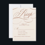 Moderne kalligrafie Tijdloze Terracotta bruiloft RSVP Kaartje<br><div class="desc">Een tijdloos terracotta dessertthema en een elegante bruiloft RSVP-kaart met verfijnd kalligrafiescript op een klassieke achtergrond,  perfect voor een formele en verfijnde huwelijksviering. Voor maatwerk of extra producten met dit ontwerp,  neem dan gerust contact met mij op.</div>