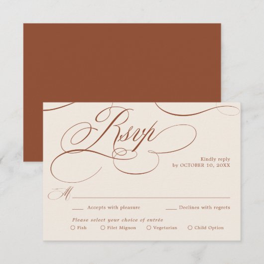 Moderne kalligrafie Tijdloze Terracotta bruiloft RSVP Kaartje (Voorkant / Achterkant)