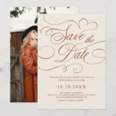 Moderne kalligrafie Tijdloze Terracotta Foto Save The Date (Voorkant / Achterkant)