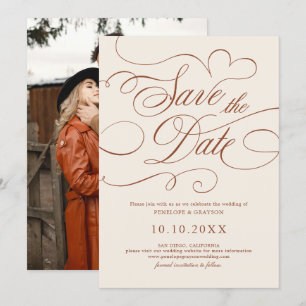 Moderne kalligrafie Tijdloze Terracotta Foto Save The Date