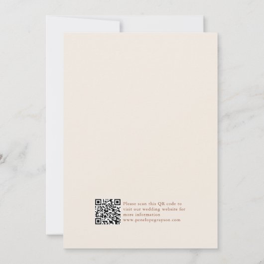 Moderne kalligrafie Tijdloze Terracotta QR-code Save The Date (Achterkant)