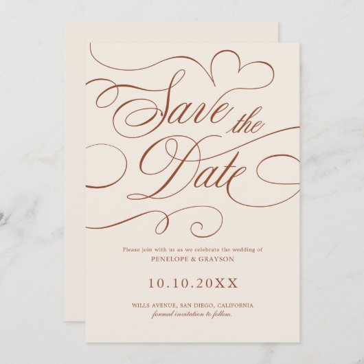 Moderne kalligrafie Tijdloze Terracotta QR-code Save The Date (Voorkant / Achterkant)