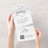 Moderne kalligrafie tijdloze zwart wit bruiloft all in one uitnodiging (Afscheurbaar)