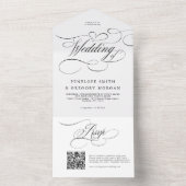 Moderne kalligrafie tijdloze zwart wit bruiloft all in one uitnodiging (Binnen)