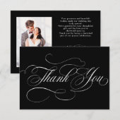 Moderne kalligrafie tijdloze zwart-wit bruiloft bedankkaart (Voorkant / Achterkant)