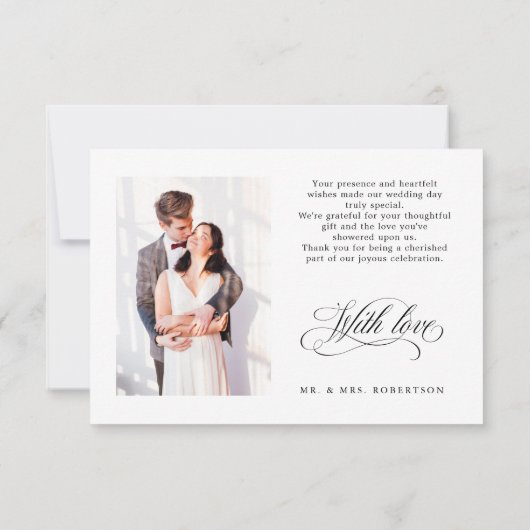 Moderne kalligrafie tijdloze zwart-wit bruiloft bedankkaart (Achterkant)