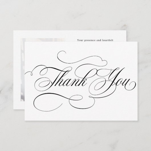 Moderne kalligrafie tijdloze zwart-wit bruiloft bedankkaart (Voorkant / Achterkant)
