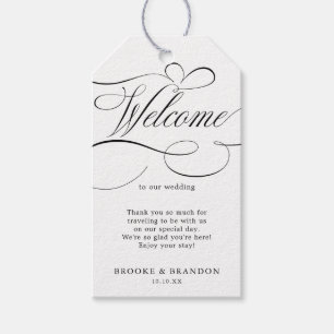 Moderne kalligrafie tijdloze zwart-wit bruiloft cadeaulabel