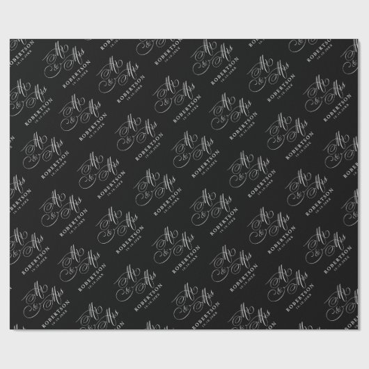 Moderne kalligrafie tijdloze zwart-wit bruiloft cadeaupapier (Vlak)