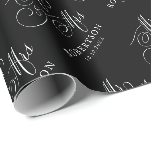 Moderne kalligrafie tijdloze zwart-wit bruiloft cadeaupapier (Rol Hoek)