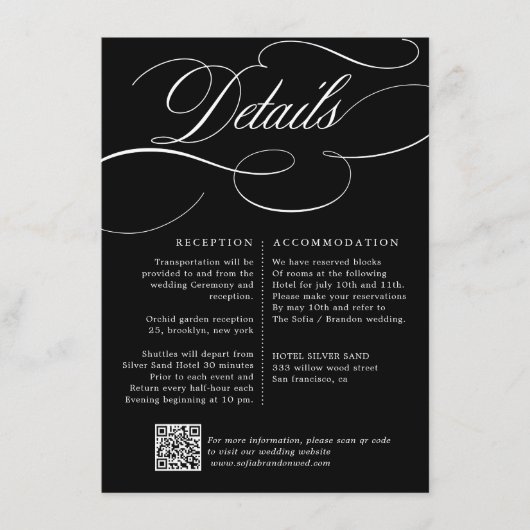 Moderne kalligrafie tijdloze zwart-wit bruiloft informatiekaartje (Voorkant)