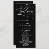 Moderne kalligrafie tijdloze zwart wit bruiloft programmakaart (Voorkant / Achterkant)