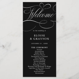 Moderne kalligrafie tijdloze zwart wit bruiloft programmakaart