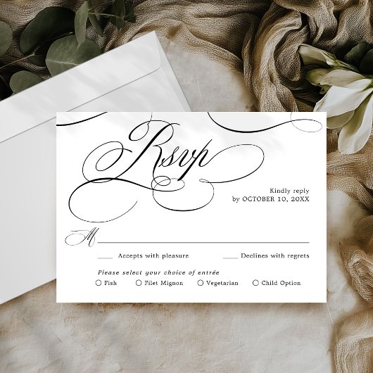 Moderne kalligrafie tijdloze zwart-wit bruiloft RSVP kaartje