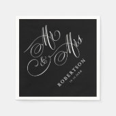 Moderne kalligrafie tijdloze zwart-wit bruiloft servet (Voorkant)