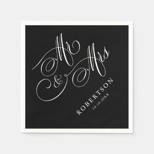 Moderne kalligrafie tijdloze zwart-wit bruiloft servet (Voorkant)