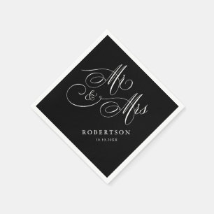 Moderne kalligrafie tijdloze zwart-wit bruiloft servet