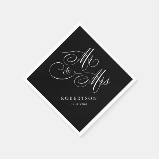 Moderne kalligrafie tijdloze zwart-wit bruiloft servet (Hoek)