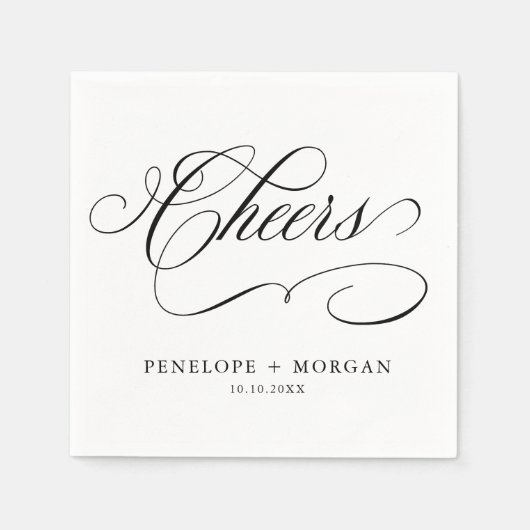 Moderne kalligrafie tijdloze zwart-wit bruiloft servet (Voorkant)
