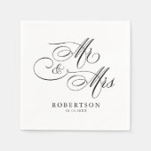 Moderne kalligrafie tijdloze zwart-wit bruiloft servet (Voorkant)