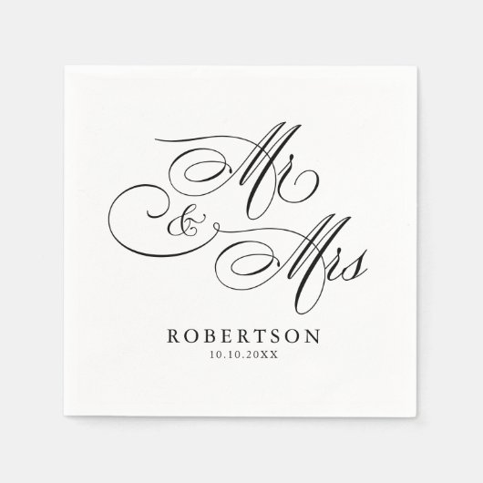 Moderne kalligrafie tijdloze zwart-wit bruiloft servet (Voorkant)