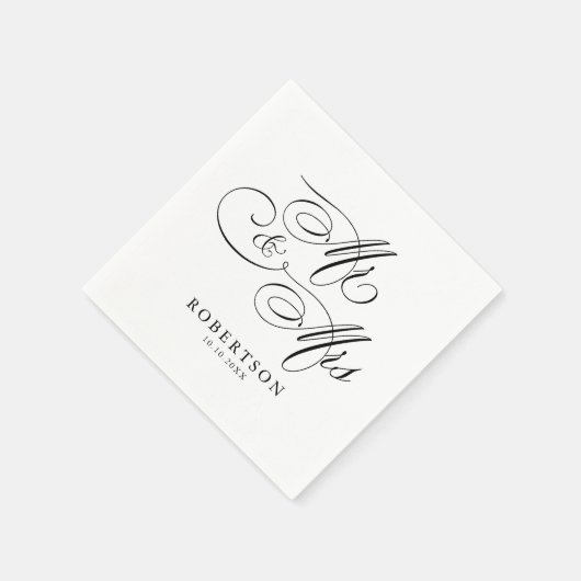 Moderne kalligrafie tijdloze zwart-wit bruiloft servet (Hoek)