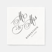 Moderne kalligrafie tijdloze zwart-wit bruiloft servet (Voorkant)