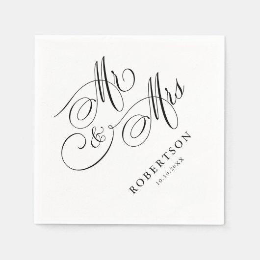 Moderne kalligrafie tijdloze zwart-wit bruiloft servet (Voorkant)
