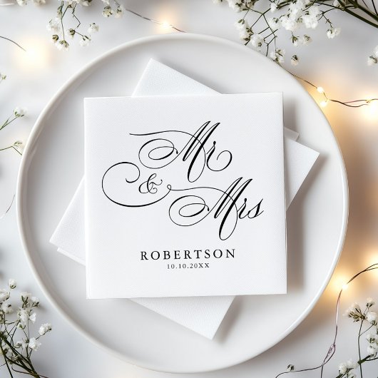 Moderne kalligrafie tijdloze zwart-wit bruiloft servet